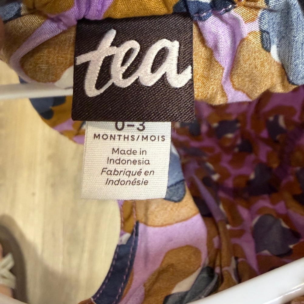 Tea Collection Baby Girl Floral tank Romper jumper Purple Brown Navy Snap Inseam - Picture 5 of 5